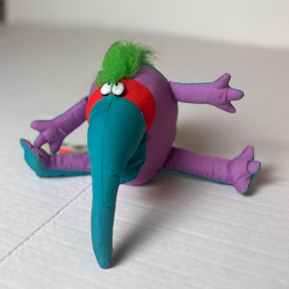 Vintage 1985 Hallmark Ambassador Dinklesnort Plush Monster Purple Teal 8" Toy